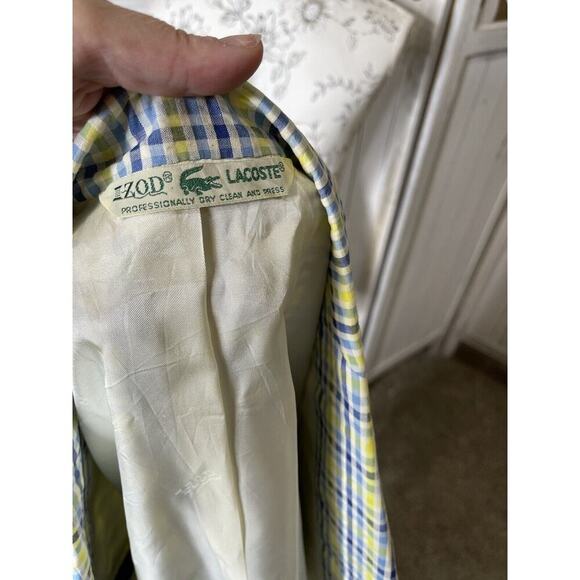 Vintage IZOD Lacoste Men's Plaid Sport Coat Blazer - Size 40R Green Blue - Picture 4 of 7